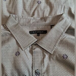 Synrgy Men's Patterned (Gray-Purple& Black Accents) Short Sleeve ButtonUp (3XLT)